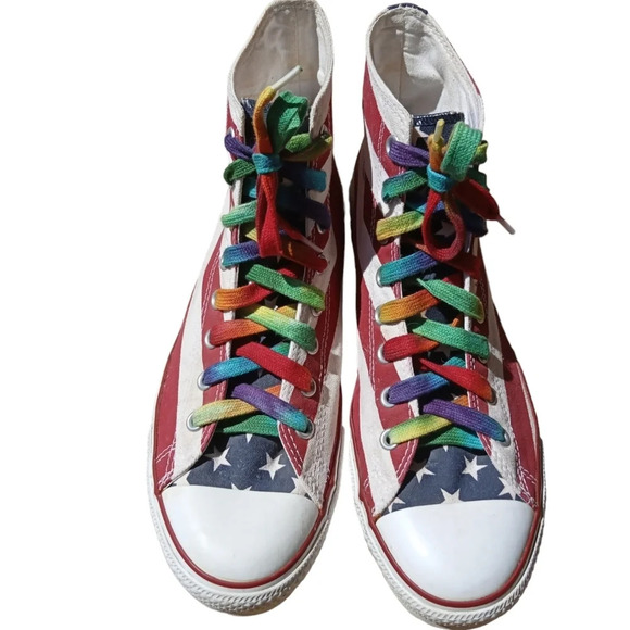Vintage Chuck Taylor High Top Converse Stars & Stripe Patriotic Flag USA Size 11 - Picture 4 of 10